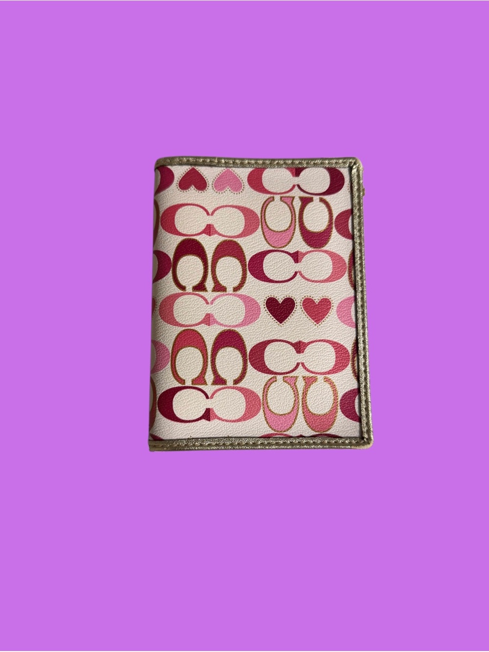 Coach Pink Signature Heart Card & Key Holder with Gold Trim